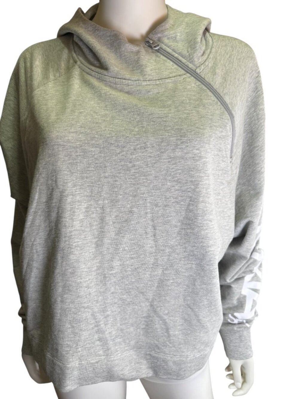 Victorias Secret Gray Pullover Hoodie  Asymmetrical Zipper & Logo Sleeve L  NWT